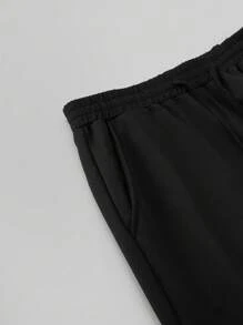 2 Pieces Short-Sleeved Straight-Leg Pants Set, Street LA Tiger Pattern Casual Short-Sleeved And Straight-Leg Pants, Suit, Black Round Neck Short-Sleeved Suit, Short-Sleeved Suit, Long Pants Suit