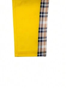 Contrast Plaid Round Neck Slim Fit Short Sleeve Set - Yellow - View 4