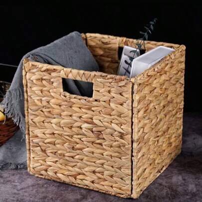 1 件高品质手工编织水葫芦储物篮，可折叠玩具、服装、书籍收纳篮，可折叠储物篮，家居装饰收纳，卧室装饰，手工工艺品，尺寸和颜色可能有所不同，篮子收纳，收纳盒，房间用品，礼品篮，Korb，卧室收纳盒，收纳篮，楼梯篮，复活节篮子，木篮，可爱礼品篮，沿海氛围海草储物篮，几何编织波西米亚风篮子配木藤装饰，现代庭院和花园装饰