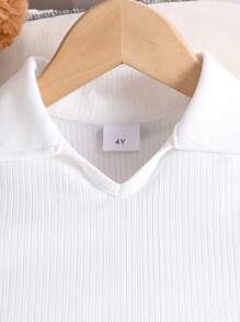 女孩夏季休闲翻领无袖上衣和粉色牛仔蝴蝶结短裤套装 - 白色 - 查看 5