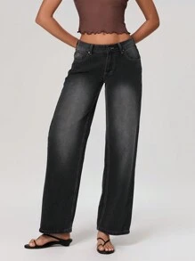 Y2k Vintage Baggy Distressed Jeans For Women High Waisted Wide Leg Denim Pants Casual Low Rise Loose Fit Trousers Pants Fashion Straight Leg Boyfriend Jeans With Pockets For Summer Spring 90s Streetwear For Teen Girls Aesthetic Clothes - Grey - View 1