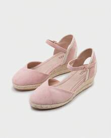Women's Medium Wedge Espadrilles With Braided Jute Sole, Adjustable Ankle Strap, Classic Mediterranean Style - Pink - View 3