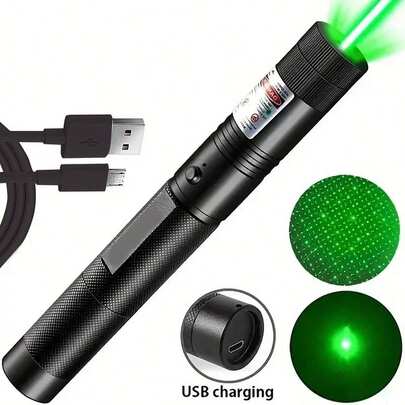 jihuo Usb可充電高功率筆型綠光雷射手電筒,內置電池,長距離綠光指示器(黑色)