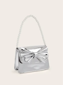 1 szt. Mini torebka z kokardą w kolorze złotym i srebrnym, perłowa, uniwersalna dziewczęca torebka typu crossbody/wieczorowa