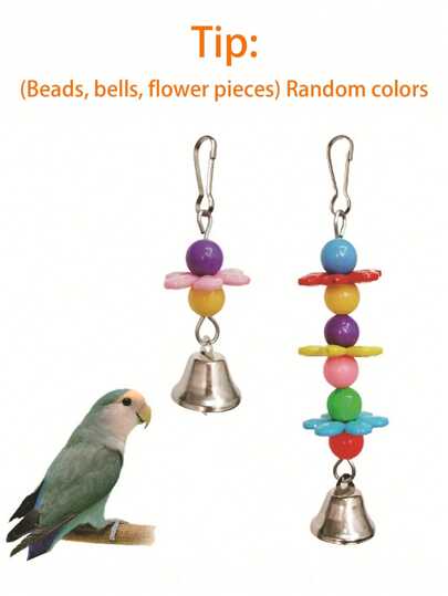 1pc Parrot Colorful Beads Flower Bell Pendant, Two Sizes Available, Small & Medium Parrots Chew Toy, Educational Bird Supplies, Birdcage Accessory, Parrot Toy (Colors Randomly Assembled)
