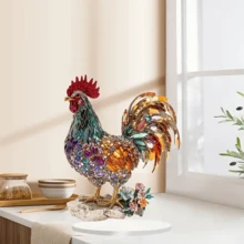 Adornos de gallo de cristal 2D de acrílico plano para mesa, oficina, TV, escritorio, hogar, festivales y fiestas. - Multicolor - Ver 2