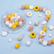 32入鮮豔裝飾矽膠珠 - 耐用不褪色焦點珠，適用於DIY珠寶、手鍊、項鍊、鑰匙圈與手工藝 - 雛菊原子混合套裝 - 查看 7