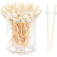 200/100/50/20/10 件装白色 4.7 英寸手指食物签、水果串、三明治签、木制牙签,适用于派对、开胃菜、生日、婚礼、俱乐部、水果、纸杯蛋糕、汉堡、烧烤小吃、甜点 - 白珠 - 查看 2