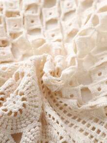 女士时尚象牙色仿手工钩镂空针织背心 - 米色 - 查看 4