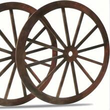 2PCS Wooden Wagon Wheel Wall Decor Western Cowboy Party Decorations Vintage Rustic Wagon Wheel Wood Cartwheel Decor For Bar Garage Indoor Outdoor