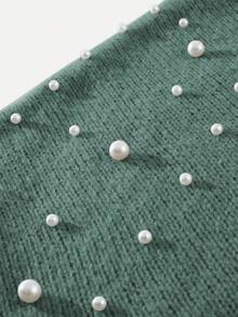 Plus Size Elegant Pearl Embellished Knitted Pullover Sweater For Women, Autumn/Winter - Green - View 9
