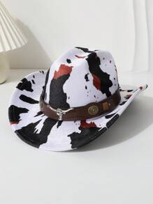 1 Stück Retro amerikanischer Stil Kuh-Print Kunstleder Dekor Cowgirl Hut, Jazz Cap geeignet für Western Cowboy Stil, passend für täglichen Gebrauch, Outdoor, alle Jahreszeiten