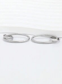 Hypoallergenic Women's Earrings Cubic Zirconia Minimalist Hoop Earrings, Fashionable Daily Wear Birthday Gift - Silver - View 5