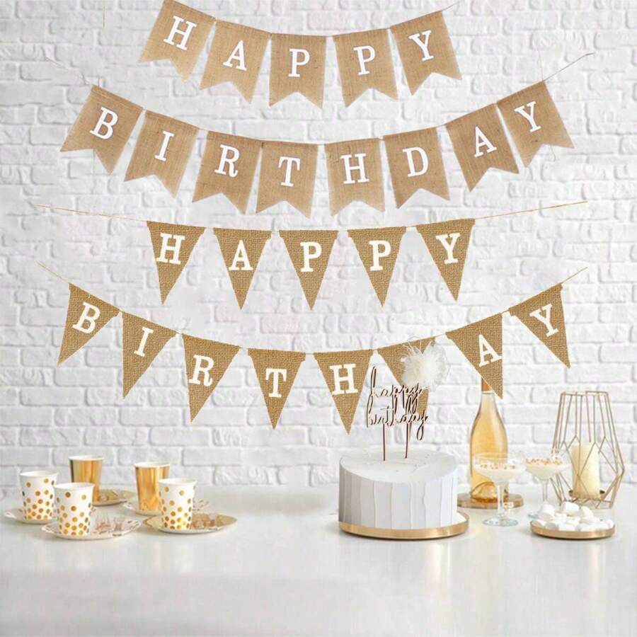 1 套麻布生日快乐彩旗横幅，适合一岁儿童派对装饰道具，圣诞节