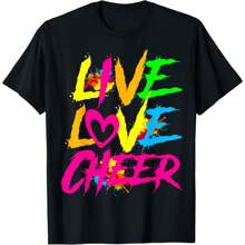 Happy Funny Live Love Cheer Cute Women Girls Cheerleader T-Shirt Oversized T-Shirt Women Tops Comfort Colots T-Shirts Graphic Casual T-Shirt Funny Short Sleeve Top Short Sleeve Cotton Crewneck T-Shirt