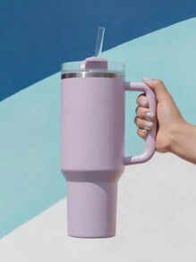 Compatible With 40 Oz H2.0 Tumbler With Handle, Double Walled Vacuum Insulated Stainless Steel Water Bottle Premium Summer Drinkware Portable Handy Flask Travel Mug Iced Coffee Cup For Outdoor Camping, Hiking, Driving, Travel, Perfect Gift Idea - 透蓋紫色 - 查看 2