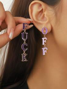 1 对复古朋克风格仿旧金属字母设计耳环，适合女士日常佩戴或节日佩戴 - 字母耳環 - 查看 18