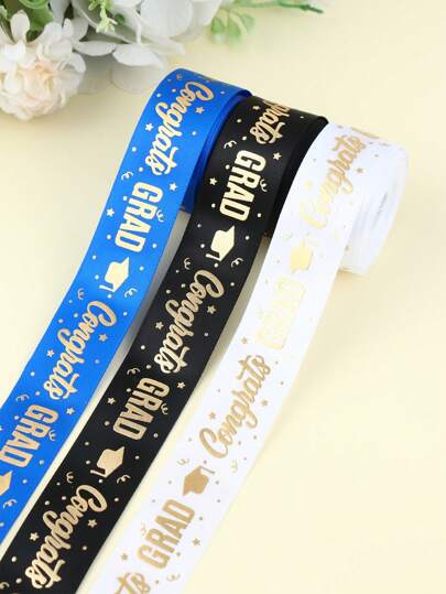 5 码宽 2.5 厘米，1 件毕业派对装饰丝带，缎带蝴蝶结 DIY 蛋糕包装丝带，烘焙和礼品包装，金箔，毕业典礼，2025 年毕业装饰，生日派对礼物