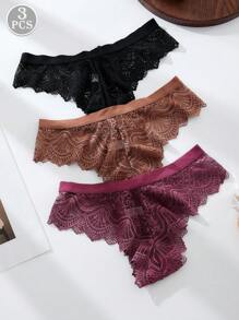 3 件装女士蕾丝蝴蝶结性感丁字裤 - 彩色 - 查看 2