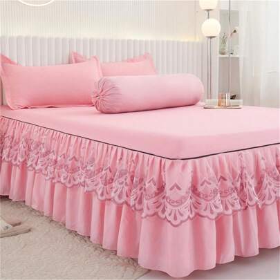 3 件套床裙套装（1 件床裙 + 2 件枕套，不含枕芯），纯色床裙防滑床上用品套装，适用于卧室和客房，可机洗
