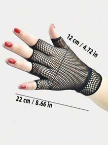 1 Pair Short Fishnet Tulle Elastic Fingerless Gloves, Sun Protection For Riding, Suitable For Wedding, Party And Daily Wear, Unisex - Multicolor - View 3