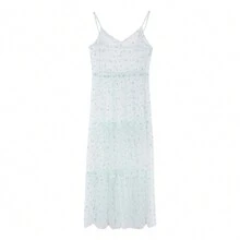 Women's Mesh See-Through Skirt High Waist Skirt Beachwear Pleated Long Maxi Skirt - 藍色 - 查看 2