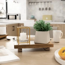 1 pieza Bandeja de madera, adecuada para comida, tabla de charcutería, plato de quesos, bandeja de cama, bandeja de mesa de café, bandeja de té, decoración de mesa de cocina y comedor, apta para varias ocasiones, regalo de Navidad - Amarillo - Ver 6