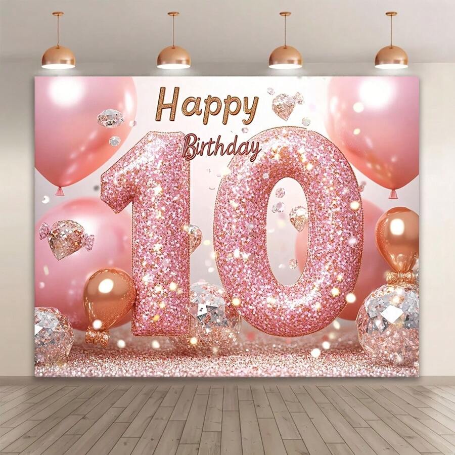 Fondo De Videojuego Para Cumpleaños 10 Años – 180x120 Cm, Tela De Poliéster, Temática Gamer (NIVEL 10)