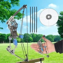 Juego de mini arco compuesto y flechas de arquería para juegos de tiro al blanco, regalo - Arco de acero inoxidable con flechas - Gris - Ver 3