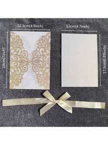 10 Pieces Per Pack Glitter Invitation (Including Shell + Blank Pearl Paper Inner Page + Bow) Laser Hollow Exquisite High-End Invitation Card Suitable For Wedding Party Engagement Holiday Party And Other Large-Scale Events - Rose Gold - View 3