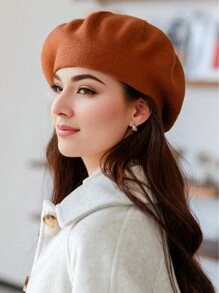 1pc Women Vintage Beret Hat, Large Circumference, Acrylic Knitted Cap, Versatile And Warm For Autumn/Winter - A - View 17