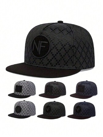 1 件男女通用时尚菱格字母休闲帽，可调节涤纶棒球帽带刺绣装饰，适合春夏秋冬户外、海滩派对、街头服饰