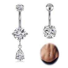 2pcs/Set Women's Dangle Belly Button Rings, Low Allergy Teardrop Navel Rings With Threaded Zirconia Navel Piercing Jewelry, 10mm - A - View 6
