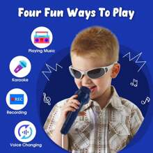 Kids Karaoke Machine Toy With 2 Microphones, Educational Music Toy With Light/Recording /Voice Change Function Singing Microphone Toys Gifts For Girls And Boys - Blue - View 5