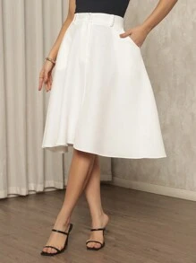 Short Round Gode Skirt With Pocket - trắng - Xem 1