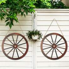 2PCS Wooden Wagon Wheel Wall Decor Western Cowboy Party Decorations Vintage Rustic Wagon Wheel Wood Cartwheel Decor For Bar Garage Indoor Outdoor