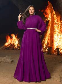 Faeriesty 加大码优雅长袖水钻腰带雪纺正式派对晚礼服、婚礼宾客礼服