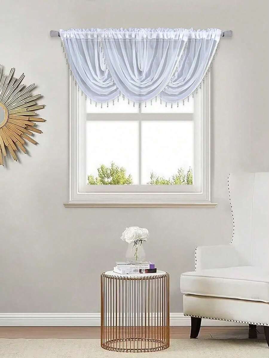 1pc European Style White Sheer Wave Curtain For Living Room Or Bedroom