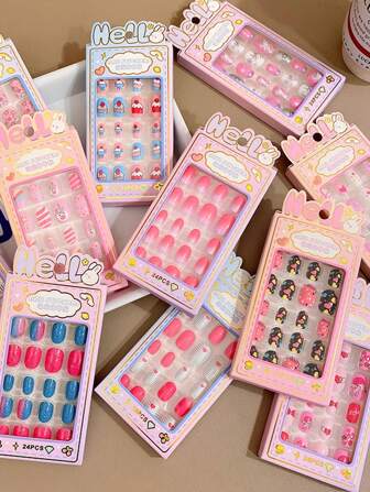 1 doos met 24 stuks nagelstickers, schattige cartoon nagelstickers, waterbestendige nagelstickers, gekleurde nagelstickers, feestspeelgoed, verjaardagscadeaus.