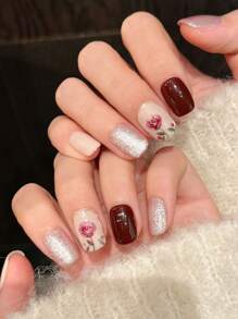 10 piezas de decoraciones de uñas hechas a mano con diseños de flores de rosa, para uñas postizas que dan brillo para el otoño y el invierno