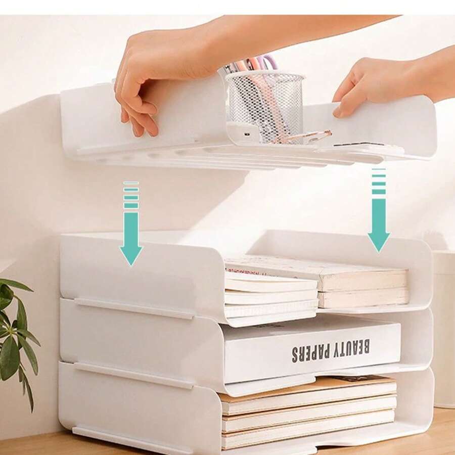 1/2/3 Layer Stackable Desk Storage Box, A4 File Rack, Multi-Layer Storage Rack, File Rack, Non-Waterproof Plastic Material
