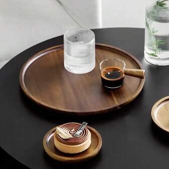 1 个圆形木质托盘，休闲家居装饰品