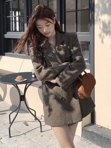 [Y6Y] 复古人字纹双排扣羊毛混纺西装外套，宽松休闲夹克，尽显高端气质，适合秋冬季穿着