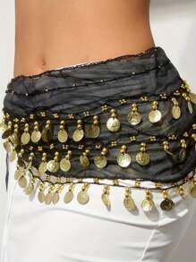 1pc Women's Sequins Fringe Dance Skirts, Belly Dance Fringe Hip Scarf Belts, Women's Glitter Sequins Tassel Skirts, Stage Performance Costume