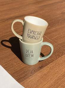 1pc 68ml Retro Mini Italian Espresso Cup, Ceramic Letter Decor Small Tea Cup, Suitable For Coffee Shop, Home Coffee Maker, Afternoon Tea, Gift - Multicolor - View 7