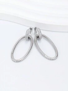 Hypoallergenic Women's Earrings Cubic Zirconia Minimalist Hoop Earrings, Fashionable Daily Wear Birthday Gift - Silver - View 4