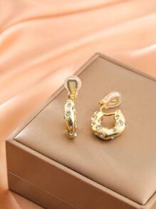 1 Pair Fashionable Elegant Rhinestone Clip-On Earrings, Hoop Design With High Quality Looks, For Daily Wear & Holidays - No Piercing Ear Clips - View 2