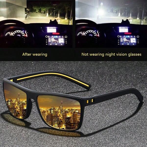 Gafas de moda vintage de estilo deportivo cuadrado de visión nocturna unisex para ciclismo, pesca, conducción. Reducen la fatiga visual, con marcos y lentes de PC cómodos. Gafas de diseñador de marca de lujo con un estilo clásico retro. Adecuadas para deportes al aire libre, turismo, conducción, montañismo, senderismo, campamento, escalada de montaña y ocio. Gafas de motociclista para uso diurno y nocturno con protección UV400