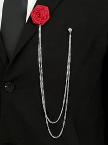 1pc Handmade Rose Flower Brooch With Tassel Chain, Groom Groomsmen Wedding Suit Accessory, Korean Style Valentines,Mom,Mother,Mother's Day,Gift