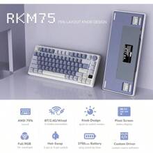 RK ROYAL KLUDGE M75 Mechanical Keyboard 2.4GHz Wireless/Bluetooth/USB-C Wired Gaming Keyboard 75% Layout 81 Keys With OLED Smart Display And Knob RGB Backlight Hot-Swappable Red Switch US Layout - 紫羅蘭色-HotSwapRedSwitch - 查看 2
